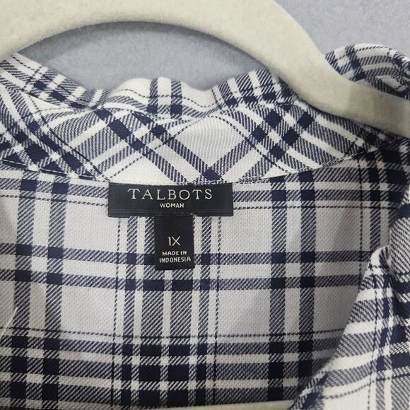 Talbots 1X Plaid Button Up Tunic Legnth Shirt Back Button Details - Picture 2 of 8